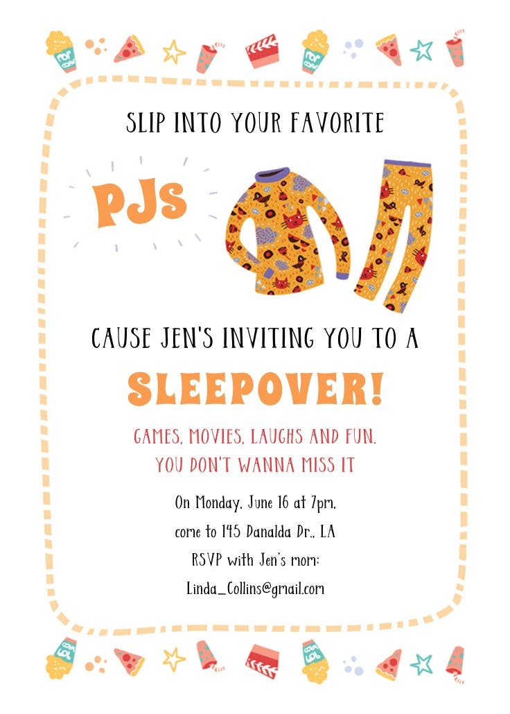 Pj outfits - sleepover party invitation
